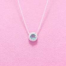 Fashion Women's Necklace, Colorful Round Pendant Inlaid With Imported Zirconia, 925 Silver Or 18K Gold Plated - Verde menta (prata) - 查看 2