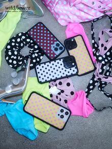 Black And White/Brown/Yellow Polka Dot Phone Case Compatible With Apple 16/15/14/13/Pro/Max/Plus Hard Shell Full Protection Silicone Shockproof Fashion WF - 粉紅色波點 - 查看 4
