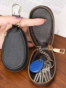 1 件家用和汽车钥匙扣，带拉链、PU 皮革纹理、金属拉链、钥匙扣和零钱包