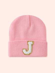 1pc Pink Children's Hat With 26 Letters, Knitted Beanie For Baby Boys And Girls, Warm For Outdoor And Daily Wear - Gold Label-pink Fluorescent Cap - View 18