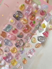 1pc Creative Cartoon Children's Stickers 3D Relief Sticker Cute Small Animals Mobile Phone Decoration Paster Gemstone Crystal Stickers