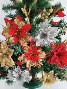 27pcs/Set Flower Design Christmas Tree Decoration,Christmas Wreath Christmas Tree Flowers Ornaments,Contains 9pcs Flowers, 9pcs Clips, 9pcs Rods, Suitable For DIY Christmas Wedding Party Happy Decorations, Christmas Tree Decoration Supplies, Scene Decorations, Holiday Home Decorations, Corridor Office Courtyard Decorations