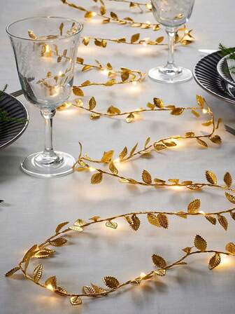 20 LED Bulbs, 2M Golden Leaf String Lights, Suitable For Bedroom, Party, Wedding, Christmas, Thanksgiving, Birthday And Various Occasions, Applicable For Fireplace, Railing, Curtain And Other Home Decor. A Great Christmas Gift, Also Ideal For Christmas Decoration, Christmas Tree Decor, Thanksgiving Wedding Decor, Fall Decor, Birthday Decor, Party Supplies, Indoor/Outdoor Garden Decor, Holiday Decoration, Halloween Decor, Wall Decor, Halloween Accessories.