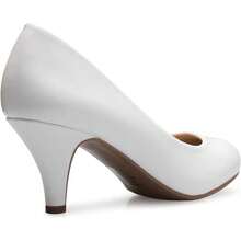 Women's Comfort Classic Round Toe Kitten Low Mid Heel Dress Pumps-2025 - 白色 - 查看 6