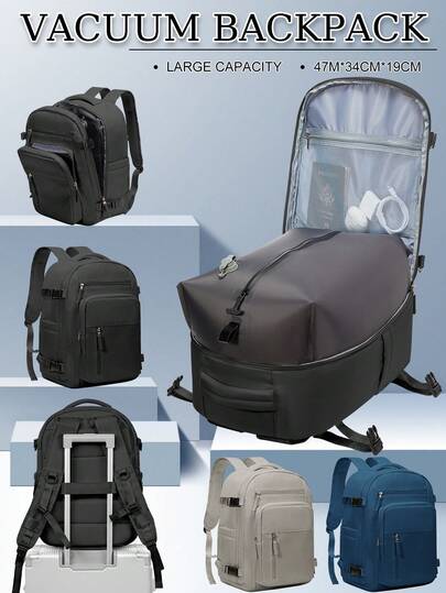 Vacuum Backpack, Men's Travel Vacuum Compression Backpack, Large-Capacity Multi-Functional Backpack, Women's Compressible Vacuum Sealed Backpack, Luggage Backpack, Vacuum Compressed Air Travel Bag, Carrying Luggage Bag, Waterproof Outdoor Travel Storage Backpack, Suitable For Both Boys And Girls, High School And College Students' Schoolbags, Commuting To Work
