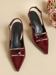 Women's High Heel Closed Toe Bow Decor Fashion Versatile Commuter Shoes,Burgundy Heels - Bordeaux - View 7