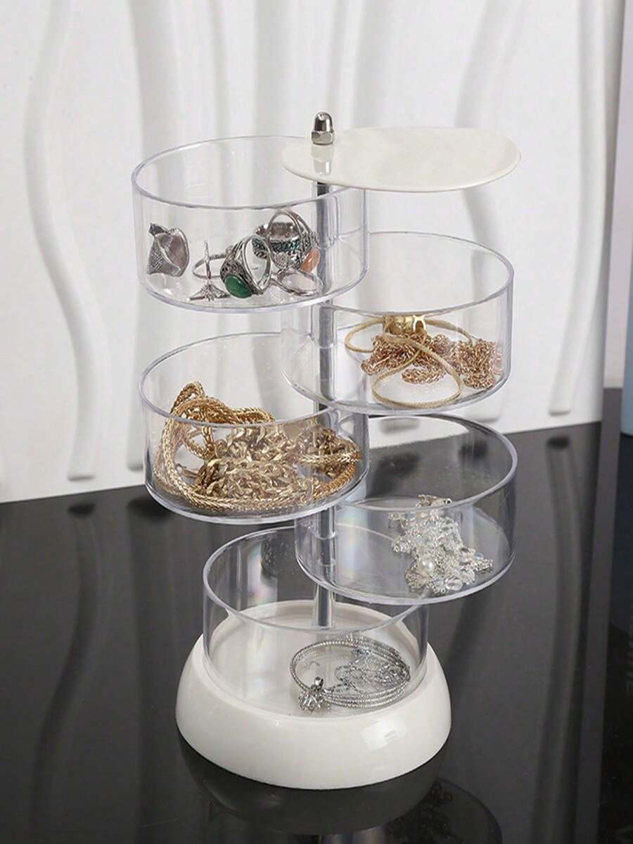1 Stück stilvoller, transparenter, mehrschichtiger Drehdisplay, innovativer minimalistischer Schmuckorganizer für Haarspangen, Haargummis, Ohrringe, perfekt für Wohndekoration, Geschenk für sie, ideal zum Organisieren von Accessoires, Verschönerung Ihres Schminktisches, Aufbewahrungslösung für Modebewusste, Muss-haben Geschenk für Feiertage, vielseitiges und schickes Design für jeden Anlass