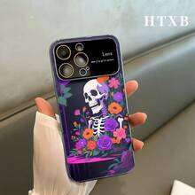 Teléfono con estampado de calavera y flores moradas electrochapado | AG Frosted Large View Window 2 en 1 17 17 Pro 17 Pro 16 Pro 16 Pro 16 Plus 16 15 Pro 15 Pro 15 Plus 15 14 Pro 14 Pro 14 Plus 14 13 Pro 13 Pro 13 12 Pro 12 Pro 12 Series, Funda para teléfono, funda para dispositivo, diseño floral, funda premium y duradera, funda protectora, entusiastas de la tecnología, seguidores - Negro - Ver 9