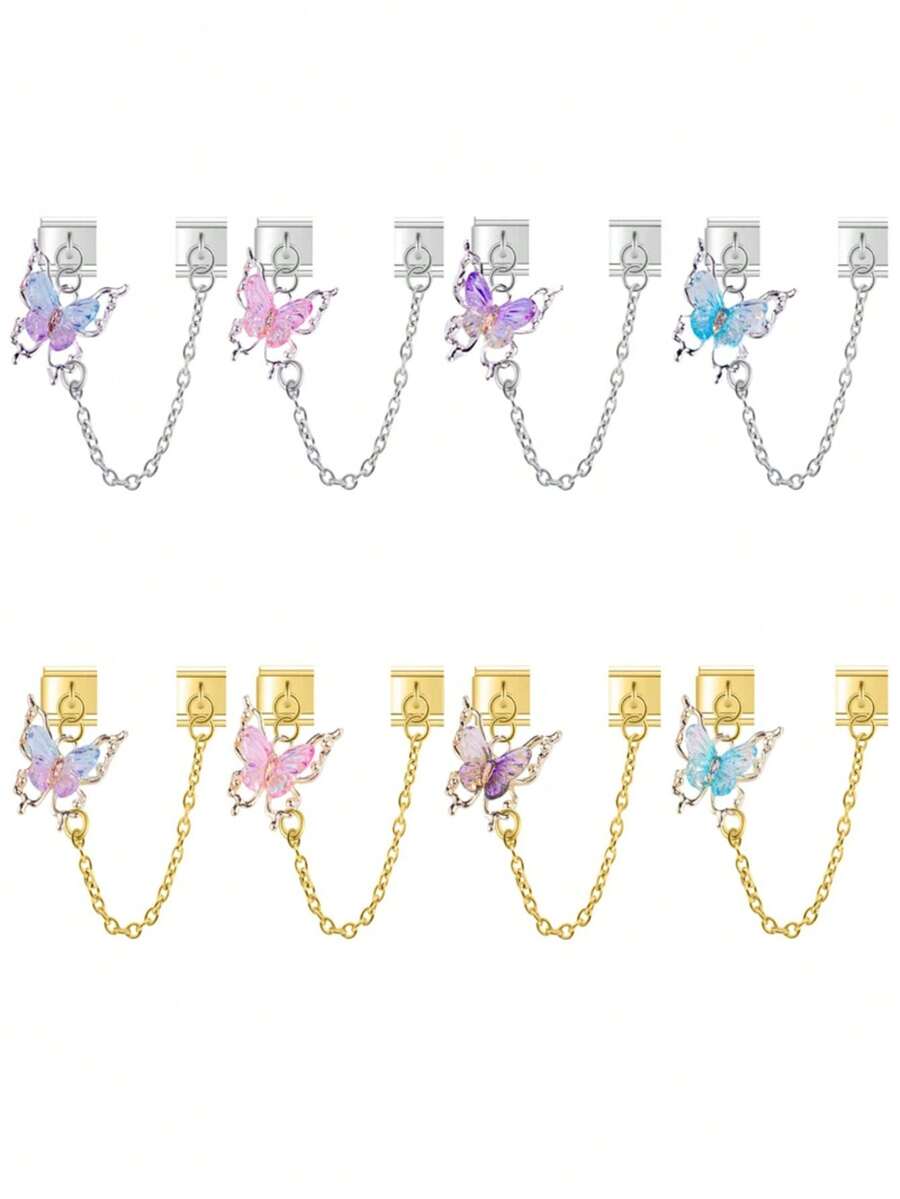 Fashion New Shiny Butterfly Gold Silver Chain Stainless Steel Italian Charm Module Bracelet For Girls DIY Handmade Jewelry