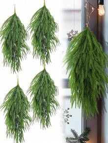 Artificial Hanging Plants, Christmas Teardrop Pine Needle Hanging Swag, Artificial Pine Needle Branches Faux, Winter Wreath Hanging Plants, For Front Door, Wall, Home Christmas Decoration Home Decor Christmas Decorations Room Decor Christmas Decorations Home Christmas Gifts Christmas Decor - Multicolor - View 2