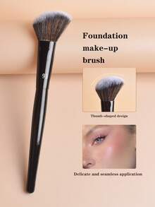 1支专业斜角粉底刷，适用于液体、膏状和腮红，柔软浓密的尼龙刷毛，木质手柄，无香型，长柄美妆工具，93#歌舞伎刷头，节日必备礼物，粉底刷、遮瑕刷、腮红刷、修容刷、腮红刷、古铜粉刷、散粉刷、粉底刷、腮红刷、赠品 - 黑色 - 查看 1