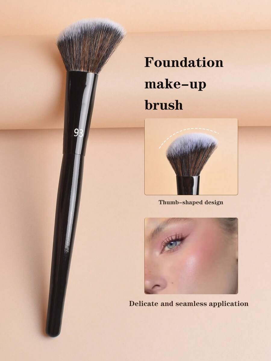 1支专业斜角粉底刷，适用于液体、膏状和腮红，柔软浓密的尼龙刷毛，木质手柄，无香型，长柄美妆工具，93#歌舞伎刷头，节日必备礼物，粉底刷、遮瑕刷、腮红刷、修容刷、腮红刷、古铜粉刷、散粉刷、粉底刷、腮红刷、赠品 - 黑色 - 查看 1