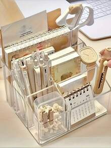 透明塑料桌面收纳盒，带笔筒和便笺簿 - 多隔层办公室和学校用品收纳盒，适用于家庭、办公室或教室 - 彩色 - 查看 14