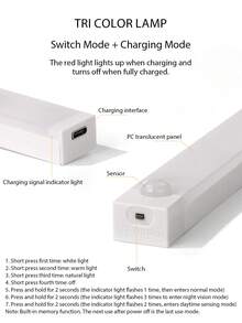 1pc USB Rechargeable LED Motion Sensor Light - Wireless, Three Tone Lighting, Warm/White Night Light For Kitchen, Closet, Hallway And Stairs, Room, Night Lighting, Computer Backlight, USB Gadget, USB Light Cabinet Lights