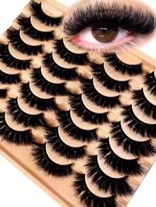 14对俄罗斯条纹睫毛水貂蓬松3D水貂睫毛化妆凌乱假睫毛蓬松浓密睫毛 - 黑色 - 查看 1