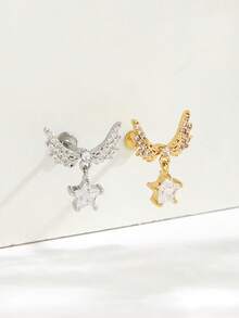 1pc Fashionable Stainless Steel Diamond Wing Star Earrings, Suitable For Women's Daily Wear