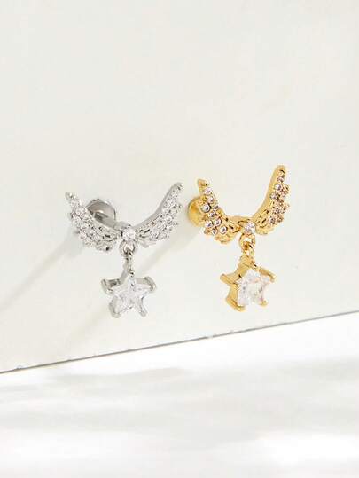 1 st moderiktiga örhängen i rostfritt stål med diamanter och stjärnor, lämpliga för kvinnors vardagsbruk