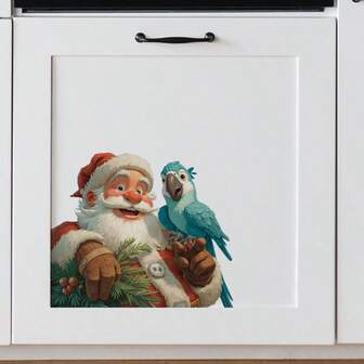 圣诞老人和鹦鹉图案墙贴贴纸自粘适用于汽车摩托车表面卡车笔记本电脑窗户杯壁玻璃金属陶瓷一次性使用防水