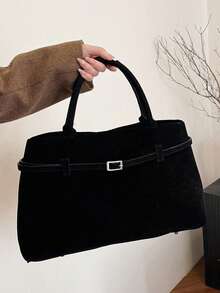 大容量绒面复古托特包女2024秋冬新款高品质通勤百搭手提包，甜美酷炫辣妹风女包