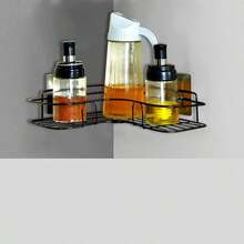 1/2 piezas Estante de baño de esquina de hierro con ganchos adhesivos, estante de almacenamiento triangular para artículos de tocador de baño, accesorios de estante de esquina para baño, sin necesidad de perforar, negro