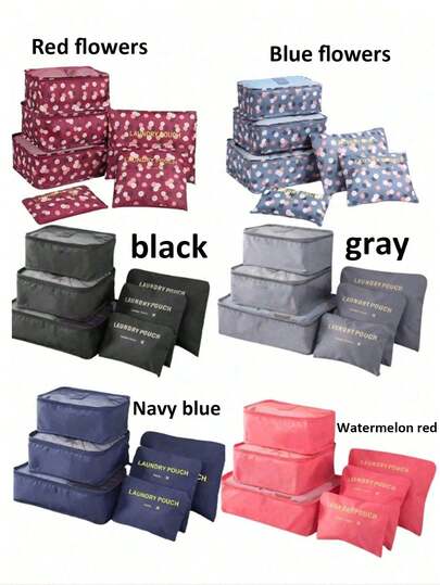 6pcs/Set Travel Luggage Organizer Set - Packing Cubes, Toiletry Bag, Compression Pouches, Garment Bags, Cosmetic Bag, Shoe Bag. Suitable For Cosmetics, Skincare, Makeup, Jewelry, Stationery, Electronics. Great Gift For Holidays