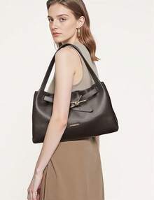 Suitable For Women's Hobo Bag Soft Shoulder Bag Casual Handbag With Belt Detail Design - Xám - Xem 2