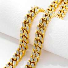 ZG YING ZHOU ZGYZ 1pc Fashionable Stainless Steel Miami 18K Gold-Plated Iced Out Reflective Cuban Link Necklace, Nightclub Wedding Accessory, Punk Retro Middle Eastern Minimalist Style Birthday Gift, Powerful Necklace Bracelet Jewelry