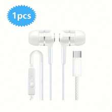Type-C Wired Earbuds For Apple For Iphone 16/15, For IPad, And For Samsung - In-Ear Design With High-Quality Sound, Button Control, Noise Cancellation, USB Charging, Compatible With Multiple Devices, Earbud Headphones, Device Compatibility, Sleek Earbuds, Durable Earbuds, Wireles Earphone, Earbud Wireles, Headphone, Earbud, Earphone - 白色 - 查看 2