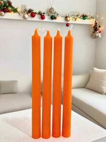 4pcs Christmas Long Scented Candles, 10-Inch Burgundy Smokeless Spiral Candle Holders With Scented Candles, Home Decor Paraffin Wax, 8-Hour Burn Time, Halloween Home Atmosphere Decor, Candle Holder Gift, Room Decor - Orange - View 2