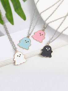 2pcs New Fashionable Minimalist Ghost Pendant Couple Necklaces, Gift For Her On Valentine's Day