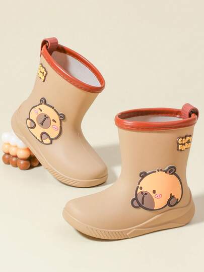 New Children's Mid-Calf Rain Boots, Thick Insulated Durable Rubber Boots With Cute Cartoon Panda Trim, High-End Rubber Shoes For Boys And Girls, Elementary School Students, Waterproof Mid-Calf Rain Boots