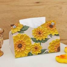 1pc Sunflower Tissue Box, 3D Floral Pattern Tissue Box, Colorful Flower Tissue Holder For Bathroom, Desktop, Car, Mother's Day Gift - Multicolor - View 3
