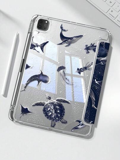 This Beautiful And Cute Blue Whale, Turtle And Jellyfish Double-Sided Color-Coated Acrylic Transparent Crystal Y-Fold Back Plate Is Shockproof And Compatible With The 7th And 8th Generation (10.2-Inch) Ipad. It Features A 10th-Generation Protective Case, An Inbuilt Pen Slot, And Supports Both Sleep And Wake-Up Functions. It Is The Perfect Gift For Festivals And The New Year