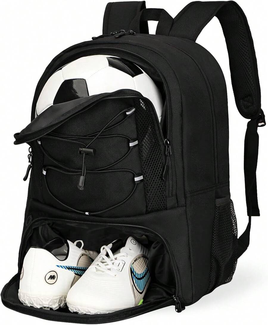 Bolsa de fútbol, bolsa de baloncesto con compartimento para pelota y compartimento para zapatos, mochila de fútbol grande para baloncesto, gimnasio, fútbol - Comida Carne - Ver 1