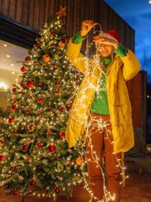 1 件太阳能 LED 仙女灯，100 个暖白色爆竹灯串，5.97 米星光萤火虫灯，适用于 DIY 花环、家居搬迁、室内外圣诞装饰，塑料材质，太空主题 - 暖白 - 查看 8