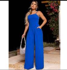 Women's Long Jumpsuit, Luxury Comfortable Pantaloons (Fits 36 To 44) Duna Fabric - 寶藍色 - 查看 2