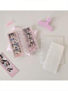 1pc偶像照片卡收藏册-4口袋塑料长方形照片套装含10本套装ins简约磨砂相册蘑菇扣活页竖版生活四格卡片册明星追星小卡片票据收纳册