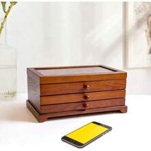 Wooden Jewelry Box 3 Layer Jewelry Box For Women Jewelry Holder Organizer Wood Jewelry Storage Case For Necklaces Earring Rings - 3 lớp với đường viền nhẹ - Xem 4