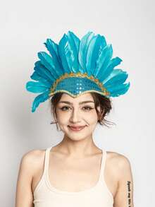 1pc Artificial Sequin & Turkey Feather Headdress, Feather Headband For Masquerade Ball, Stage Performance, Festival Party Decoration (Quantity And Placement Of Sequins And Feathers Are Random) Halloween Costume