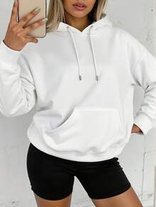 Women's Long-Sleeve Hoodie With Drawstring - Casual Pullover Sweatshirt, Soft Polyester Fabric, Machine-Washable, Perfect For Autumn And Winter, Ideal For Casual Wear | Bright Green Hoodie - 白色 - 查看 2