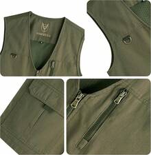 Men's Casual Outdoor Cotton Vest Lightweight Breathable Multi-Pocket Fishing Travel Vests OutwearChristmas IQWV - 04-綠色 - 查看 5