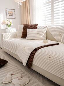 1PC Flannel Pinstripe Labeled Sofa Cushion - Non-Slip Pet-Friendly Seat Pad For 1/2/3/4-Seater Modular Sectionals, Minimalist Premium Cover With Multi-Size & Color Options