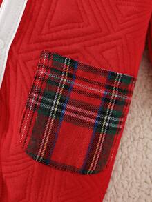 Baby Boys Christmas "Merry Christmas" Embroidered Letter, 3D Christmas Tree, Autumn/Winter Jacquard Air Layer Fabric 2 In 1 Turndown Collar Jumpsuit