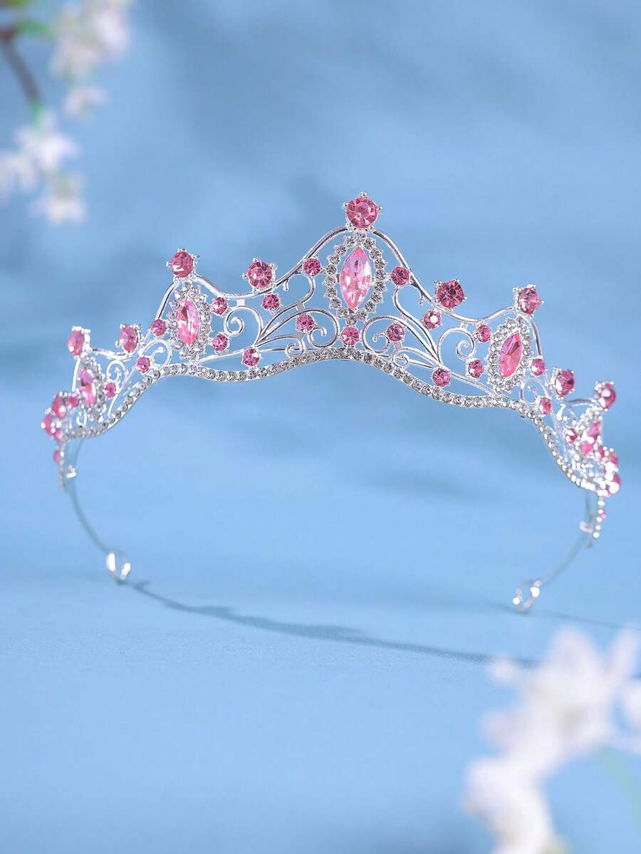 1件优雅女士时尚公主3D皇冠水钻发箍，甜美奢华生日婚礼发饰，皇冠，头饰，服装皇冠，发饰花环，头花环，发藤，头饰，发圈，皇冠，伴娘礼物，派对造型