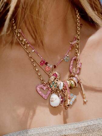 1 件女士奢华简约合金锆石几何心形动物吊坠多层项链