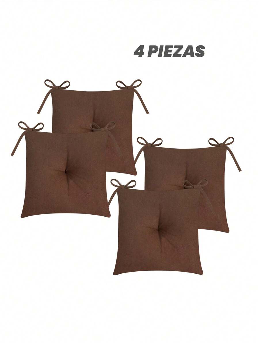 Home Elephant Set Of 4 Chair Cushions In Various Colors With Straps For Fastening, Comfortable And Easy To Use - 巧克力棕 - 查看 1