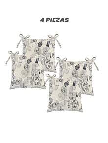 Home Elephant Juego de 4 Cojines Para Silla Varios Colores Con Cintas Para Sujetarse, Cómodos y Fáciles de Utilizar - Gris Claro - Ver 1