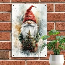 1 Stück 12x8 Zoll Rustikaler Zwerg mit Weihnachtsbaum Metallschild, Vintage Wandkunst Dekoration für Zuhause, Bar, Club, Café, wiederverwendbares Feiertags-Poster