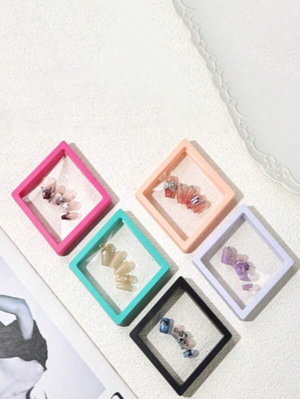 Set de 5 marcos flotantes 3D de plástico, cajas de suspensión transparentes para almacenamiento de aretes y joyas