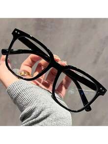 1PC Unisex Glasses - Contemporary Campus Style, Transparent Black Frame With Face-Contouring Design For Men & Women